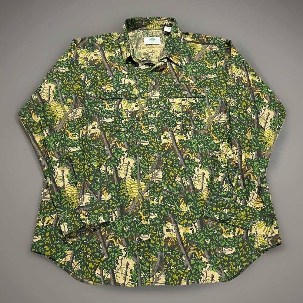 VTG Bushlan Mens Green South Texas Camo Hunting Long-Sleeve Button-Up Shirt 3XL